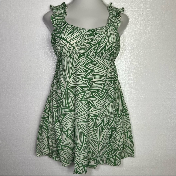 Blu Pepper leaf print mini dress sweetheart neckline ruched straps size S - Picture 2 of 6